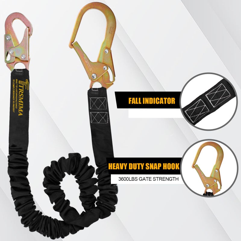 TT TRSMIMA TRSMIMA Safety Harness Lanyard Retractable - Fall Protection Climbing Tree Strap 6 FT Single Leg Internal Shock Absorbing with Hook - Image 2